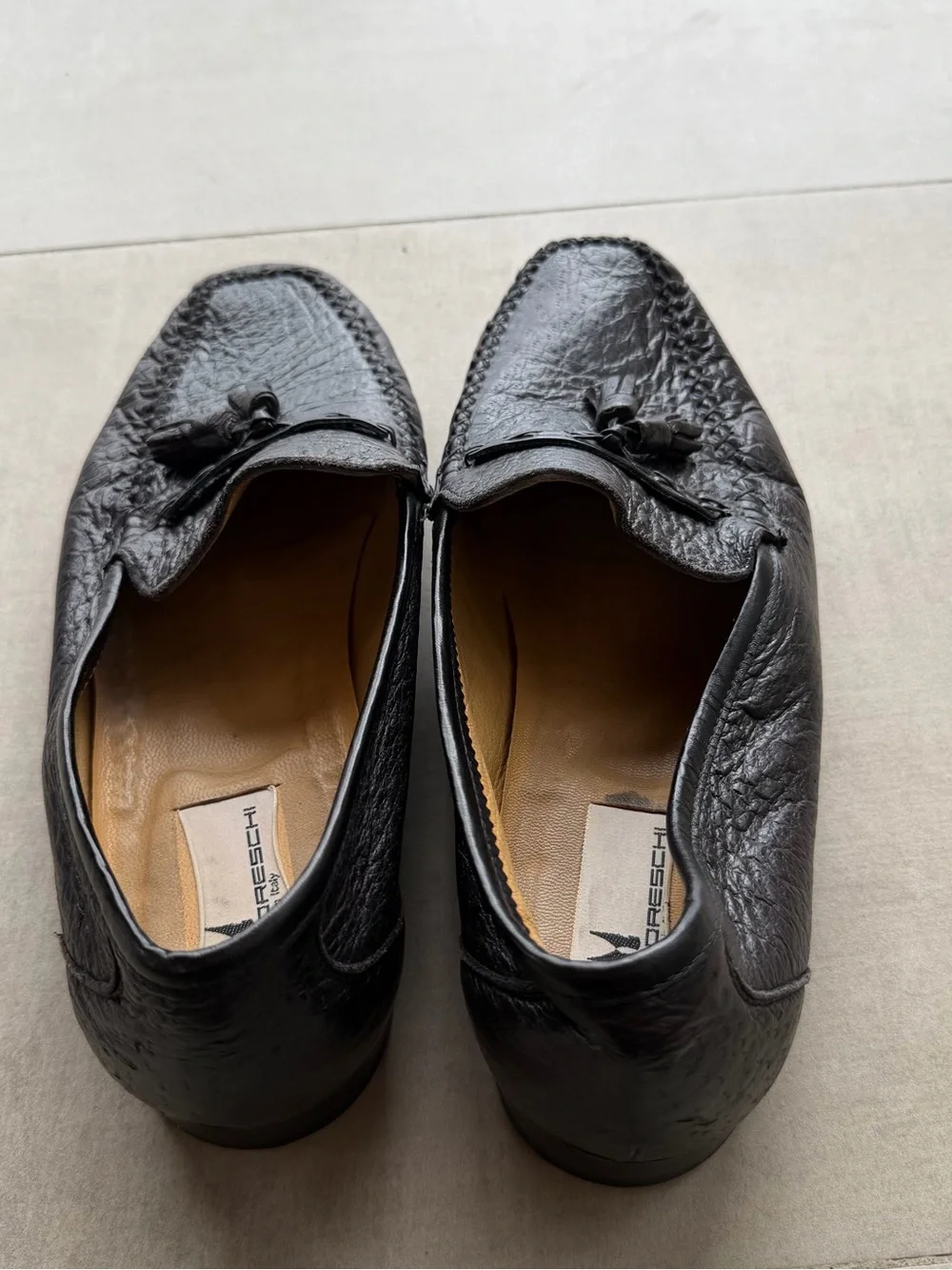 Moreschi Black Leather Tassel Slip-On Loafers